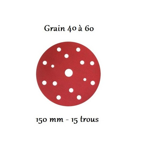 Disque abrasif rouge 150 mm avec 15 trous (du grain abrasif 40 à 60)