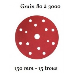 Disque abrasif rouge 150 mm avec 15 trous (du grain abrasif 80 à 3000)
